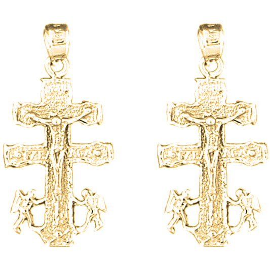 Yellow Gold-plated Silver 31mm Caravaca Crucifix Earrings