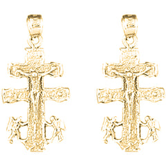 Yellow Gold-plated Silver 31mm Caravaca Crucifix Earrings
