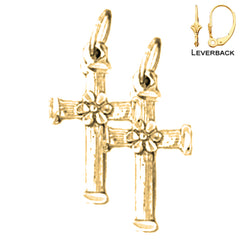 Sterling Silver 21mm Floral Cross Earrings (White or Yellow Gold Plated)
