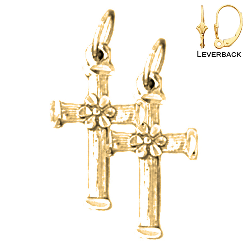 14K or 18K Gold Floral Cross Earrings