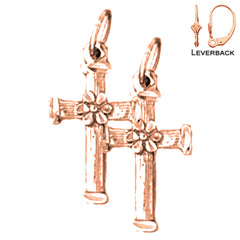 14K or 18K Gold Floral Cross Earrings