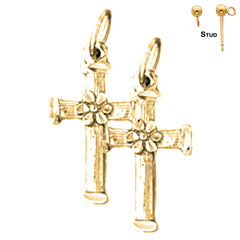 Sterling Silver 21mm Floral Cross Earrings (White or Yellow Gold Plated)