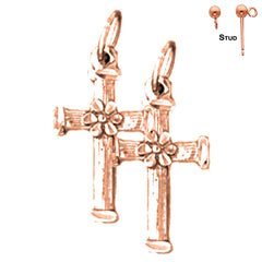 14K or 18K Gold Floral Cross Earrings