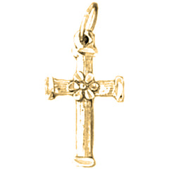 14K or 18K Gold Floral Cross Pendant