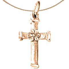 14K or 18K Gold Floral Cross Pendant