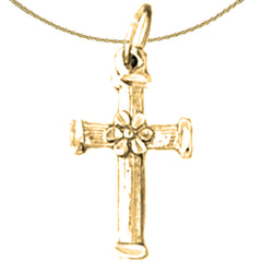 14K or 18K Gold Floral Cross Pendant