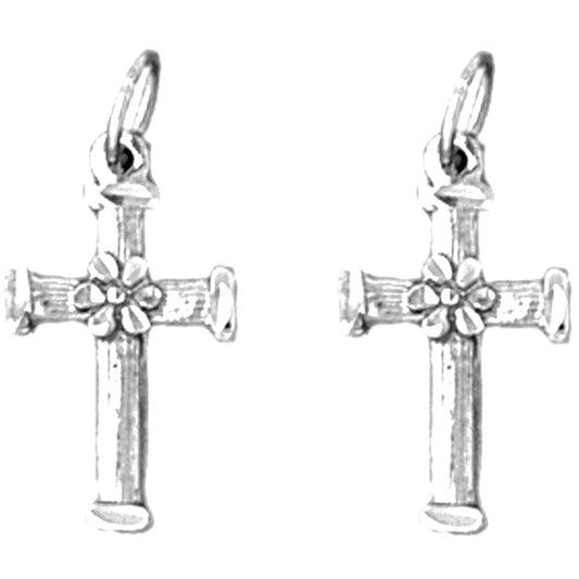 Sterling Silver 21mm Floral Cross Earrings