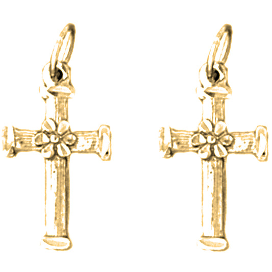14K or 18K Gold 21mm Floral Cross Earrings