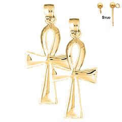 Sterling Silver 31mm Ankh Cross Earrings (White or Yellow Gold Plated)