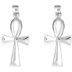 Sterling Silver 31mm Ankh Cross Earrings