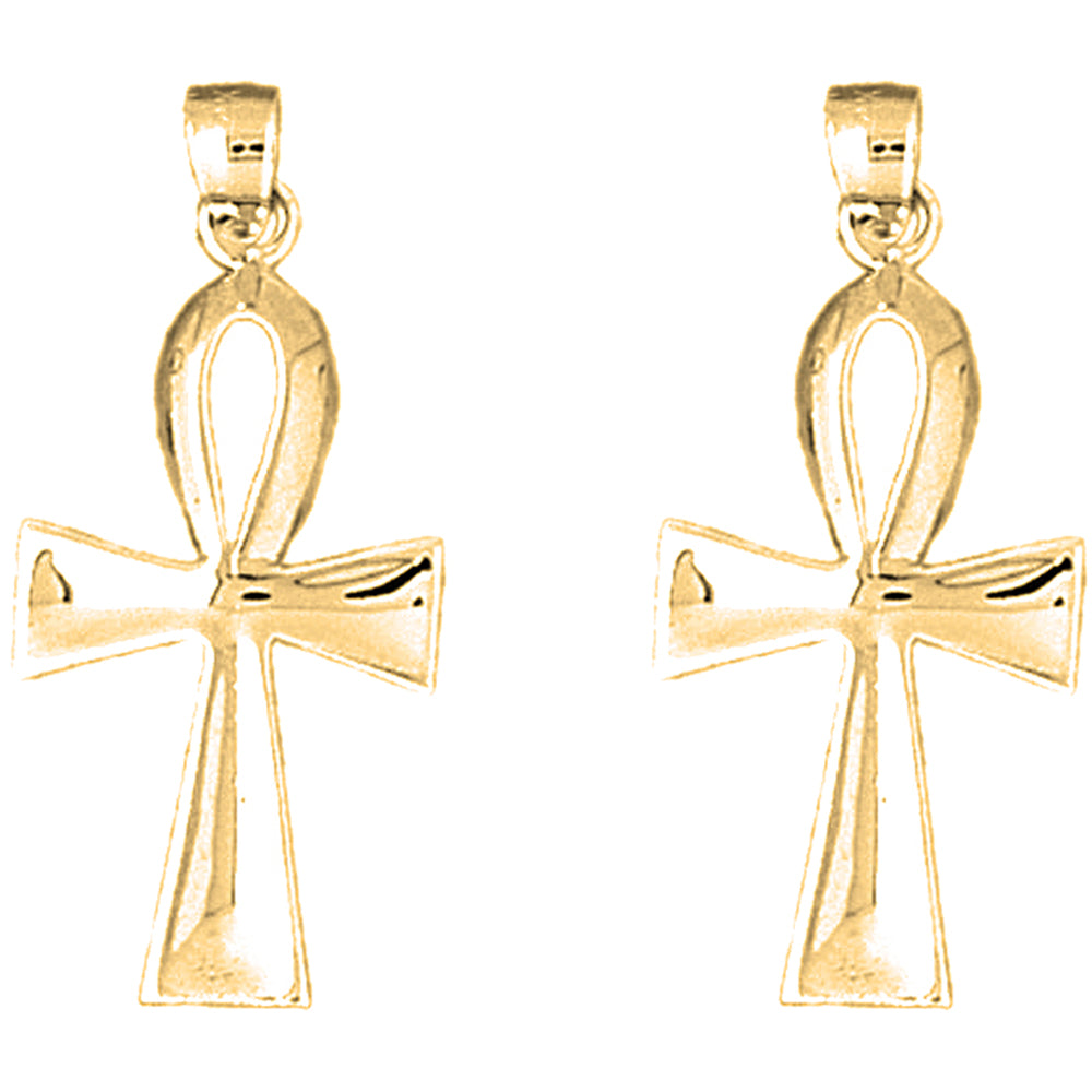 Yellow Gold-plated Silver 31mm Ankh Cross Earrings