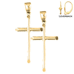 Sterling Silver 42mm Latin Cross Earrings (White or Yellow Gold Plated)