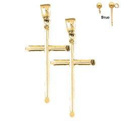 Sterling Silver 42mm Latin Cross Earrings (White or Yellow Gold Plated)