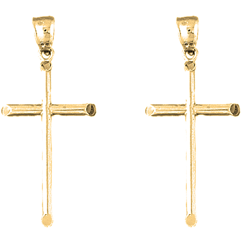 Yellow Gold-plated Silver 42mm Latin Cross Earrings