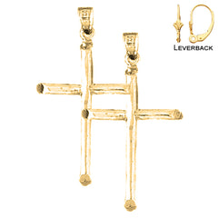 Sterling Silver 38mm Latin Cross Earrings (White or Yellow Gold Plated)