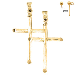 Sterling Silver 38mm Latin Cross Earrings (White or Yellow Gold Plated)