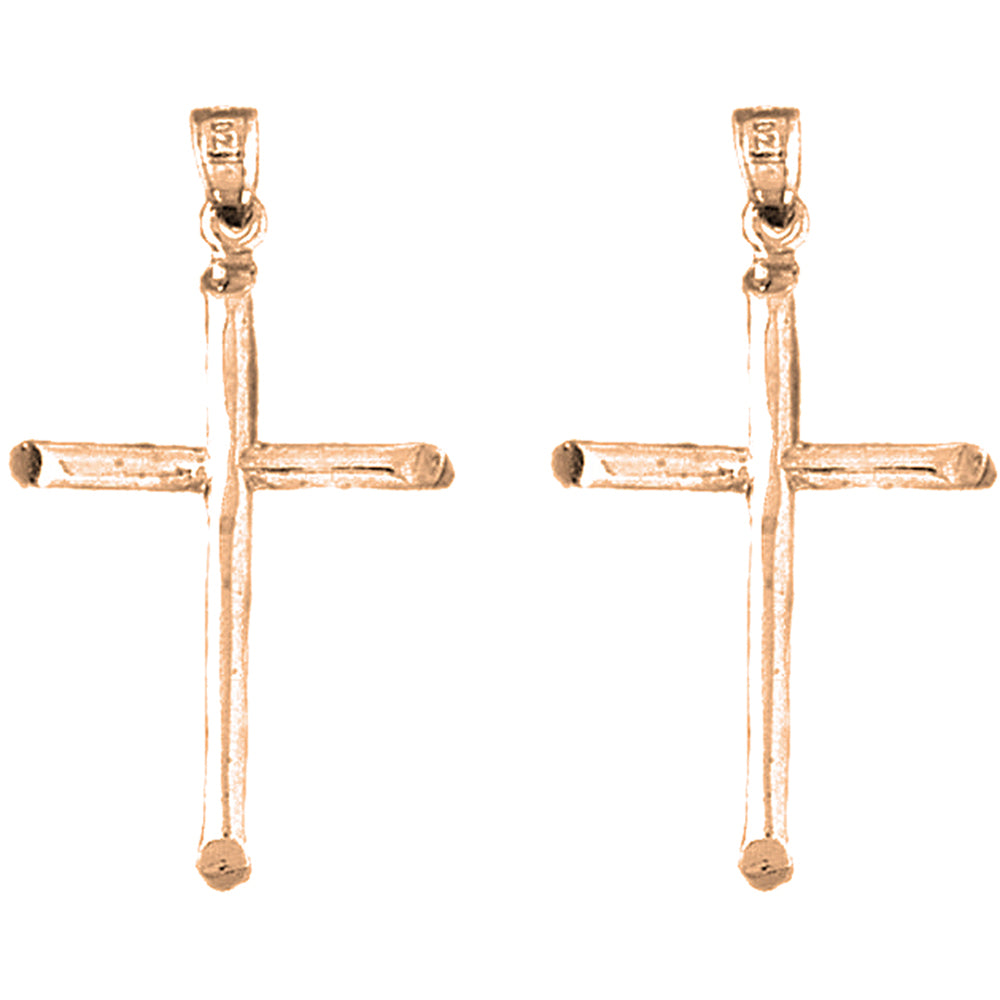 14K or 18K Gold 38mm Latin Cross Earrings