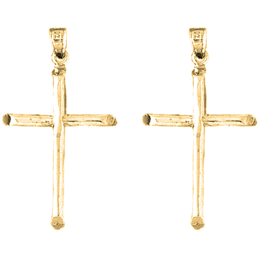 Yellow Gold-plated Silver 38mm Latin Cross Earrings