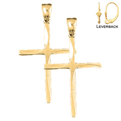 Sterling Silver 44mm Latin Cross Earrings (White or Yellow Gold Plated)