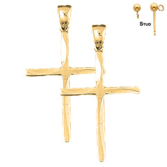 Sterling Silver 44mm Latin Cross Earrings (White or Yellow Gold Plated)