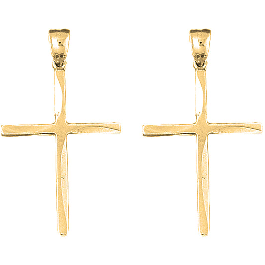 Yellow Gold-plated Silver 44mm Latin Cross Earrings