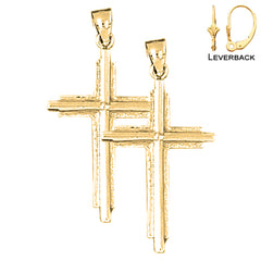 Sterling Silver 34mm Latin Cross Earrings (White or Yellow Gold Plated)
