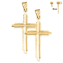 Sterling Silver 34mm Latin Cross Earrings (White or Yellow Gold Plated)