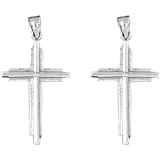 Sterling Silver 34mm Latin Cross Earrings