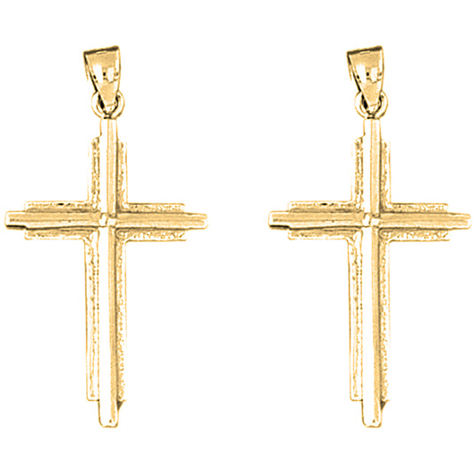 Yellow Gold-plated Silver 34mm Latin Cross Earrings