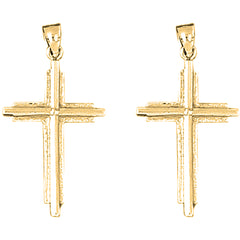 Yellow Gold-plated Silver 34mm Latin Cross Earrings