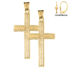 Sterling Silver 44mm Latin Cross Earrings (White or Yellow Gold Plated)