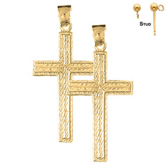 Sterling Silver 44mm Latin Cross Earrings (White or Yellow Gold Plated)