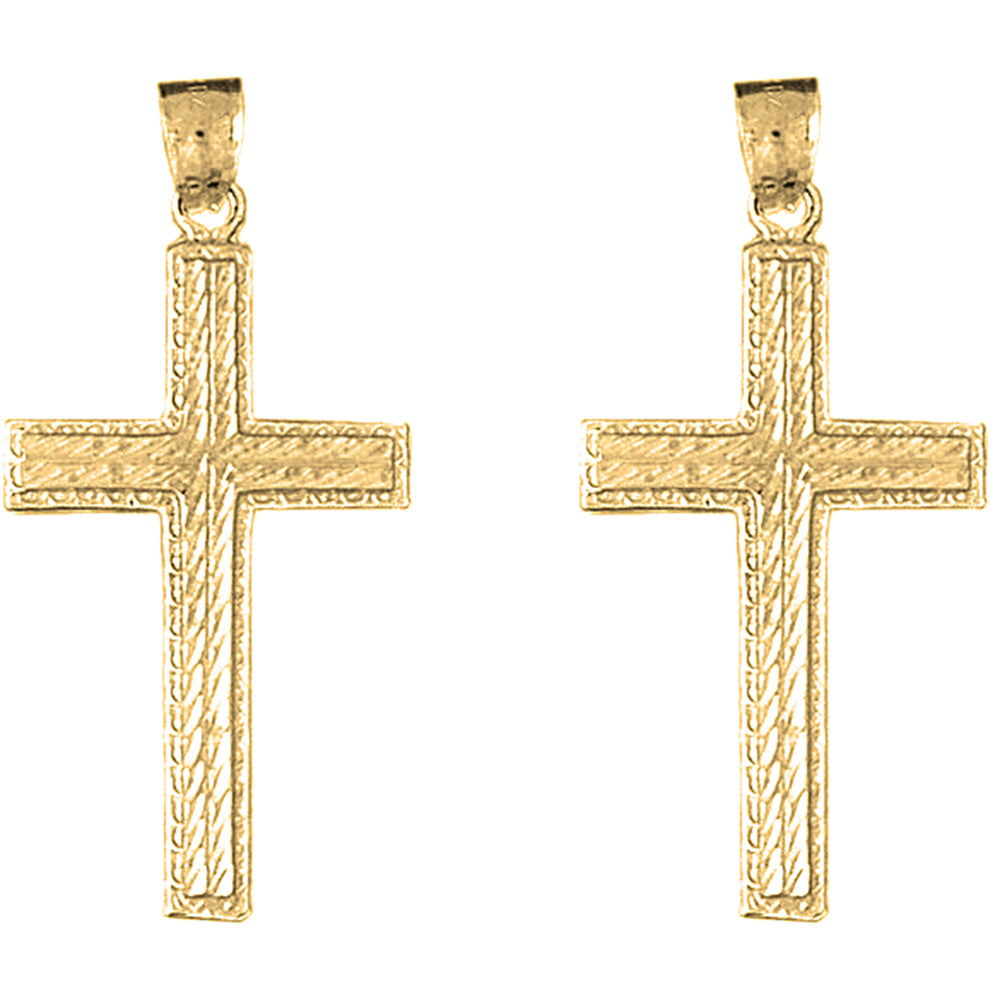 Yellow Gold-plated Silver 44mm Latin Cross Earrings