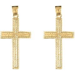 Yellow Gold-plated Silver 44mm Latin Cross Earrings