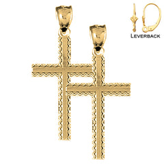 Sterling Silver 32mm Latin Cross Earrings (White or Yellow Gold Plated)
