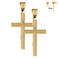 Sterling Silver 32mm Latin Cross Earrings (White or Yellow Gold Plated)