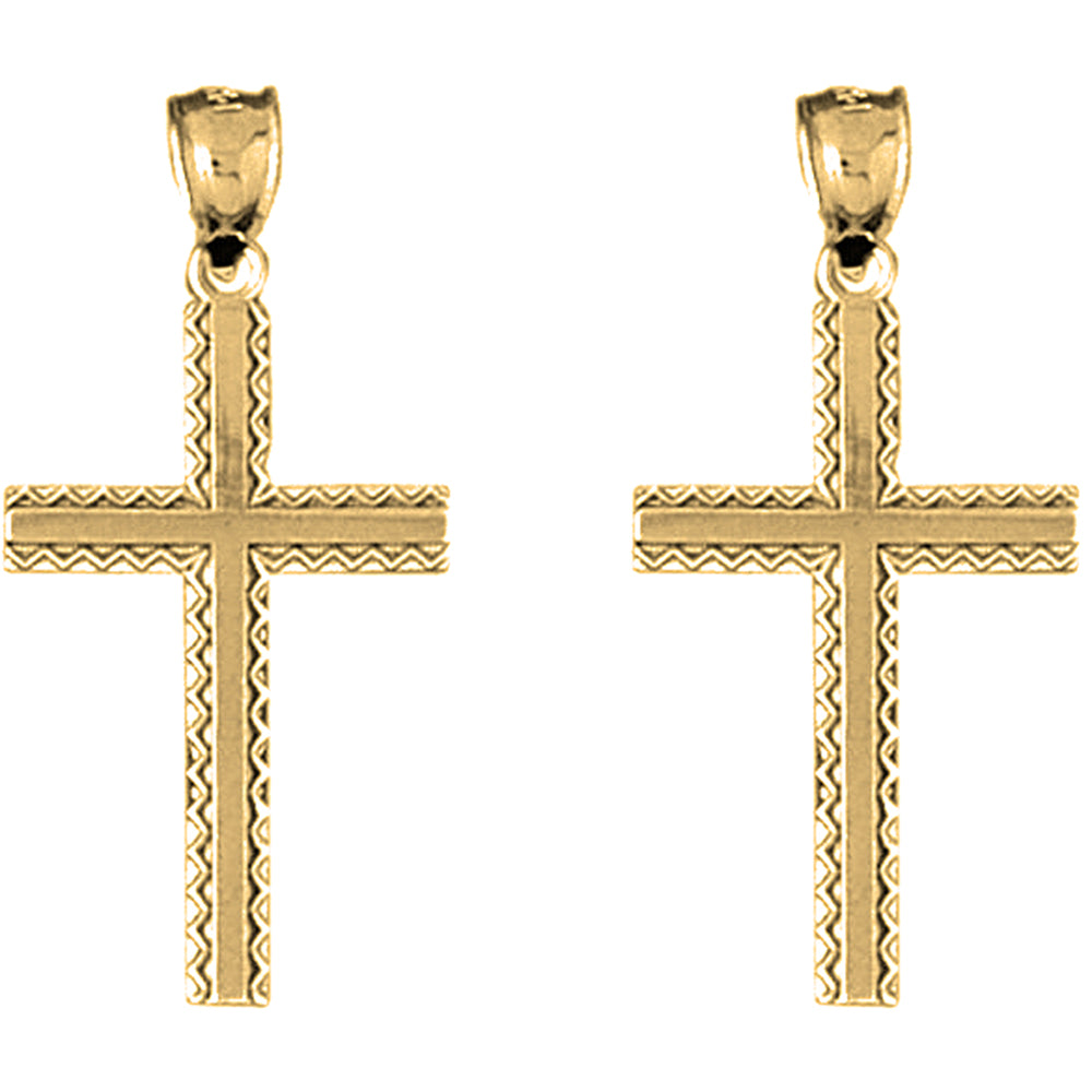 Yellow Gold-plated Silver 32mm Latin Cross Earrings