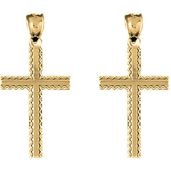 Yellow Gold-plated Silver 32mm Latin Cross Earrings
