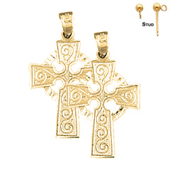 Pendientes de cruz celta de plata de ley de 29 mm (chapados en oro blanco o amarillo)