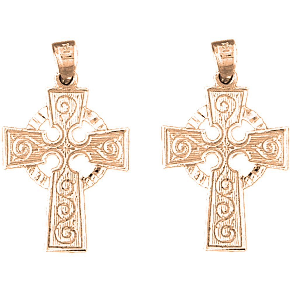 14K or 18K Gold 29mm Celtic Cross Earrings