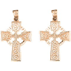 14K or 18K Gold 29mm Celtic Cross Earrings