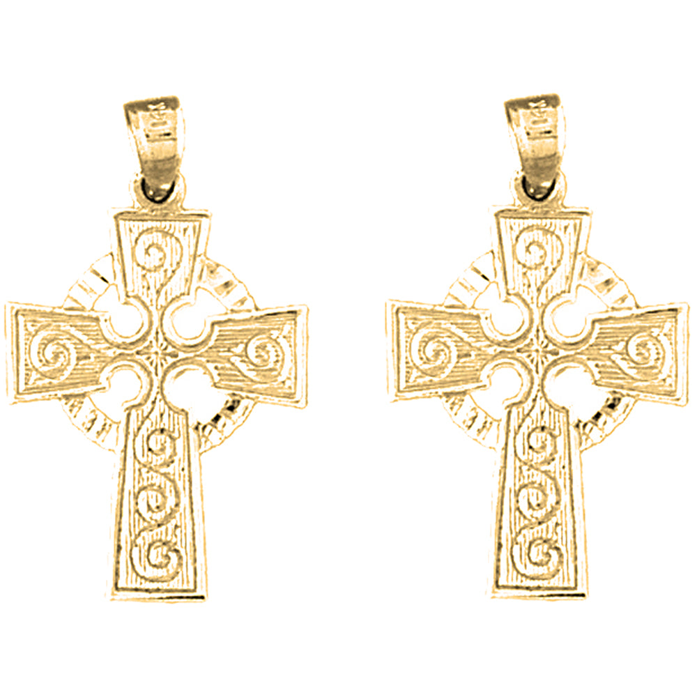 14K or 18K Gold 29mm Celtic Cross Earrings