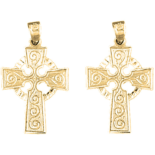 Yellow Gold-plated Silver 29mm Celtic Cross Earrings