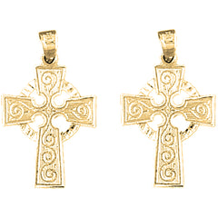 Yellow Gold-plated Silver 29mm Celtic Cross Earrings