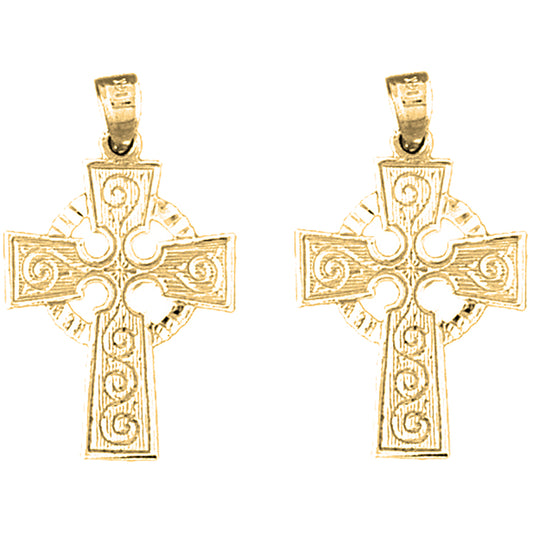 14K or 18K Gold 29mm Celtic Cross Earrings