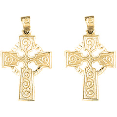 14K or 18K Gold 29mm Celtic Cross Earrings