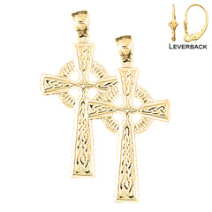 Sterling Silver 45mm Celtic Cross Earrings (White or Yellow Gold Plated)