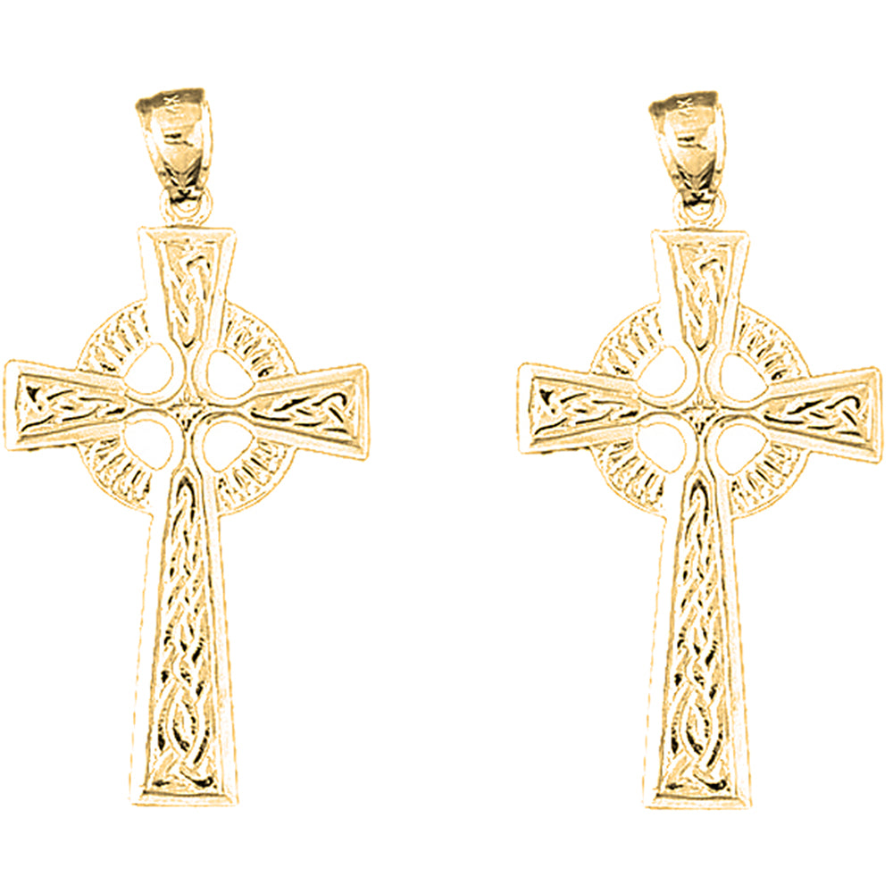 Yellow Gold-plated Silver 45mm Celtic Cross Earrings