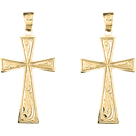 Yellow Gold-plated Silver 33mm Celtic Cross Earrings