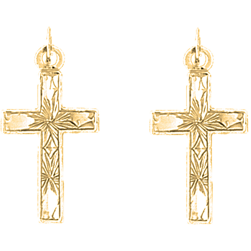 Yellow Gold-plated Silver 25mm Latin Cross Earrings